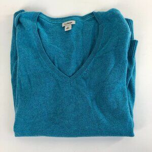 Teal Blue LL Bean Medium 100% Cashmere V-Neck Pullover Sweater